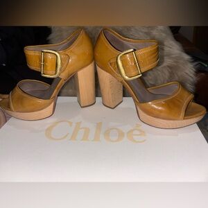 Chloe patent leather peep toe platforms